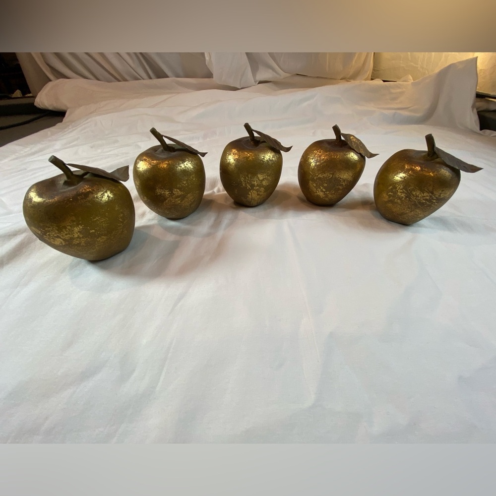 Gold Leaf Gilded Apples sculptural Figurine‎ Fruit 3” x 3.5”